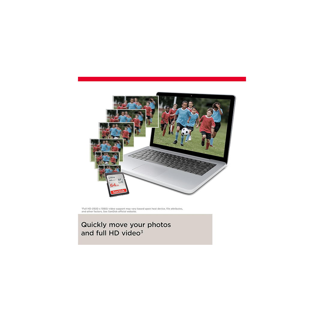 بطاقة SD SanDisk Ultra UHS I بسعة 64 جيجابايت وسرعة 140 ميجابايت/الثانية لكاميرات DSLR والكاميرات عديمة المرآة بطاقة SD SanDisk Ultra UHS I بسعة 64 جيجابايت وسرعة 140 ميجابايت/الثانية لكاميرات DSLR والكاميرات عديمة المرآة